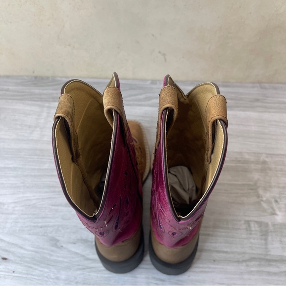 Shyanne Chloe Glitter Brown Pink Leather Square Toe Western Boots Girl’s Size 6 - Picture 11 of 13
